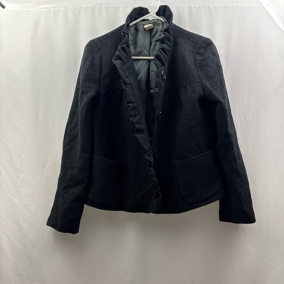 J Crew Fiona Ruffle Black Wool Tweed Jacket Blazer Size 10 Buttons - Picture 4 of 13